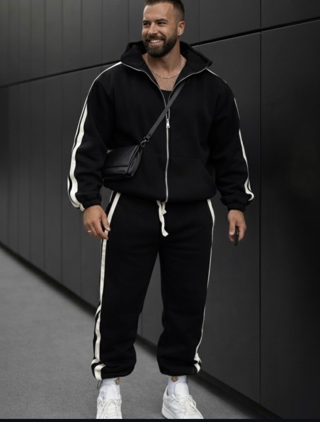 Double stripes cotton tracksuit- 0111 black