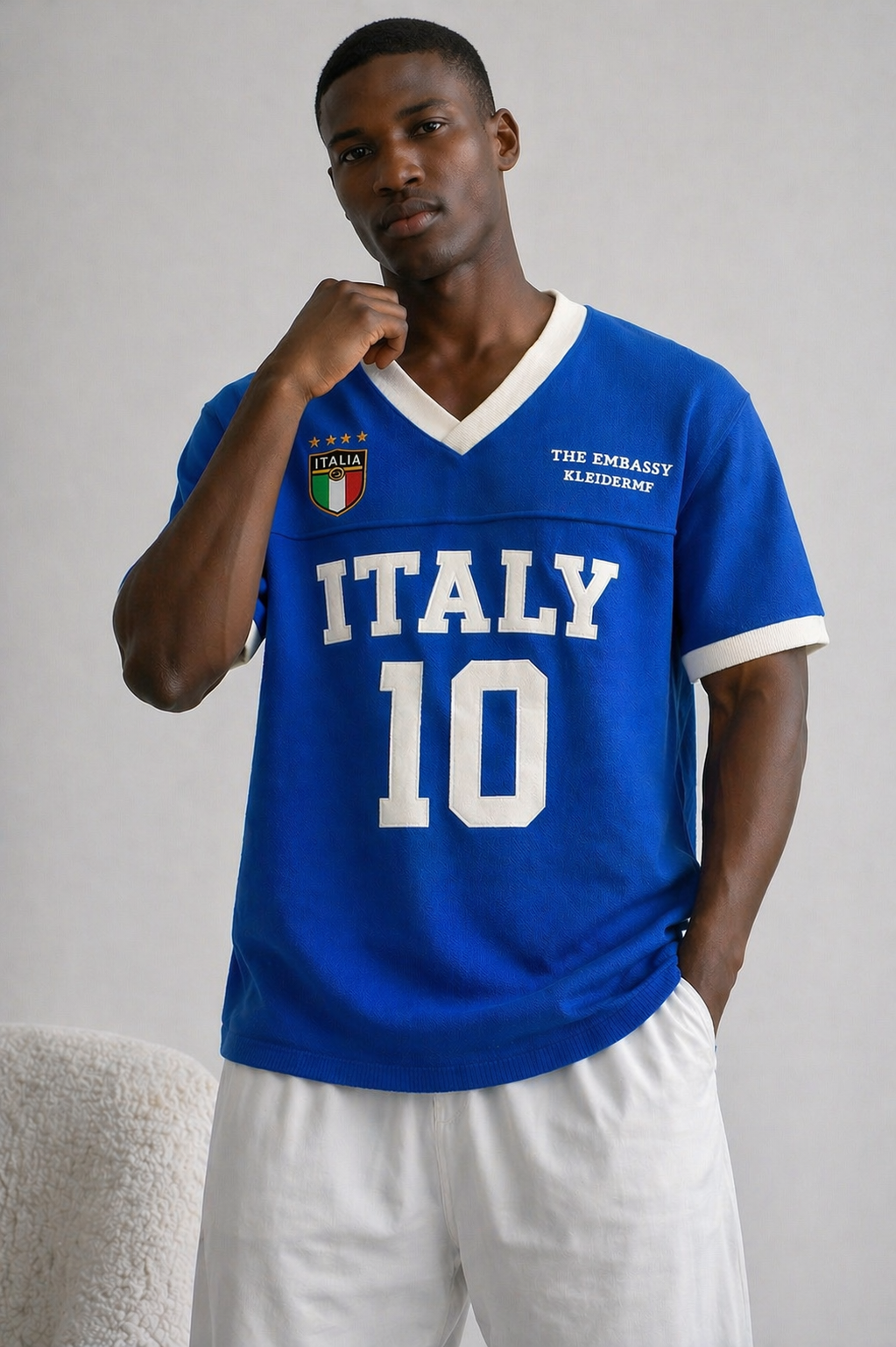 Italy Knit Short Sleeve V-Neck Shirt  0157