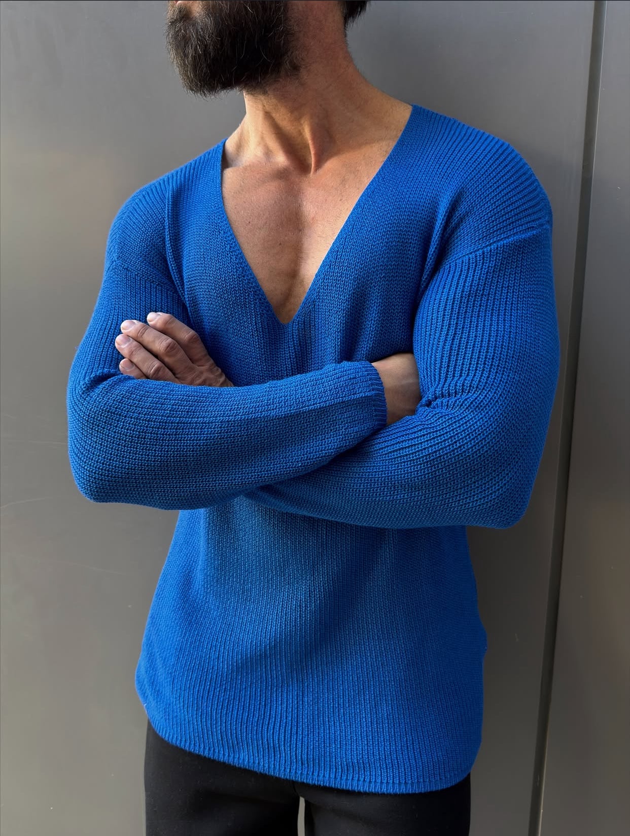 Knitwear oversized shirt - blue 0058