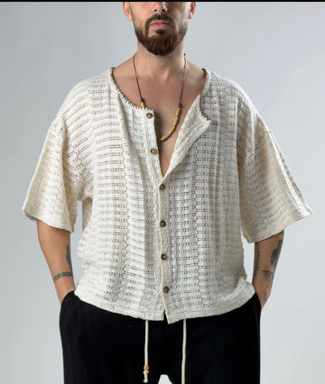 Textured Knit Button Shirt – Off White 0128