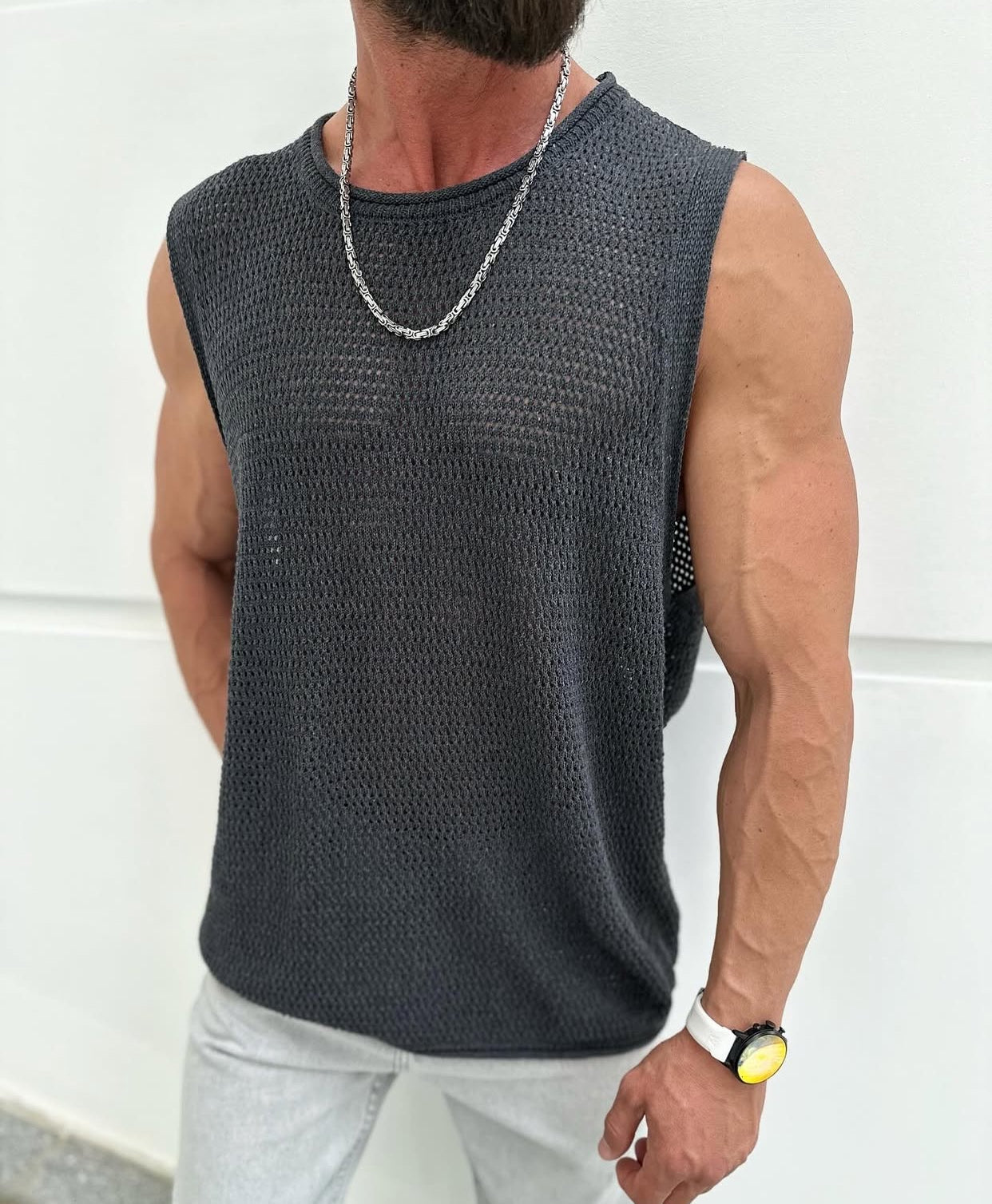 Cotton sleeveless - dark Gary  - 0014