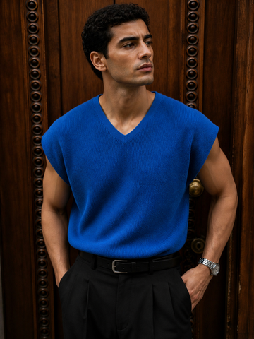 Sleeveless Textured Knit Top / 0135 / blue