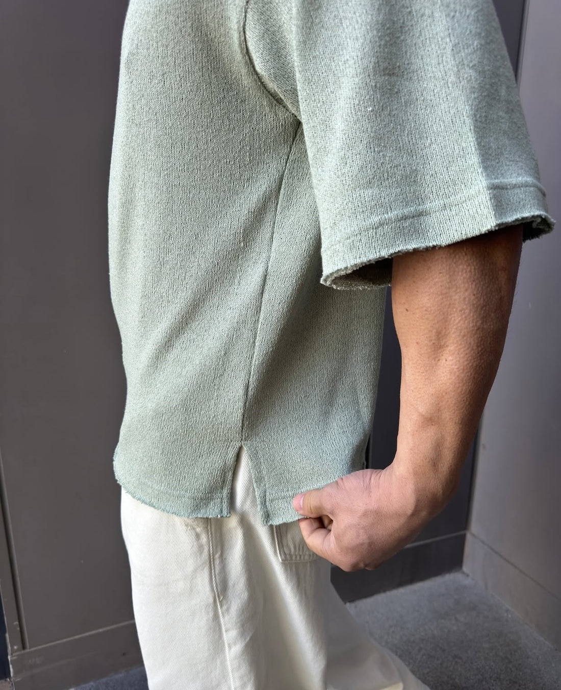 Oversized cropped cotton shirt - mint green - 0023