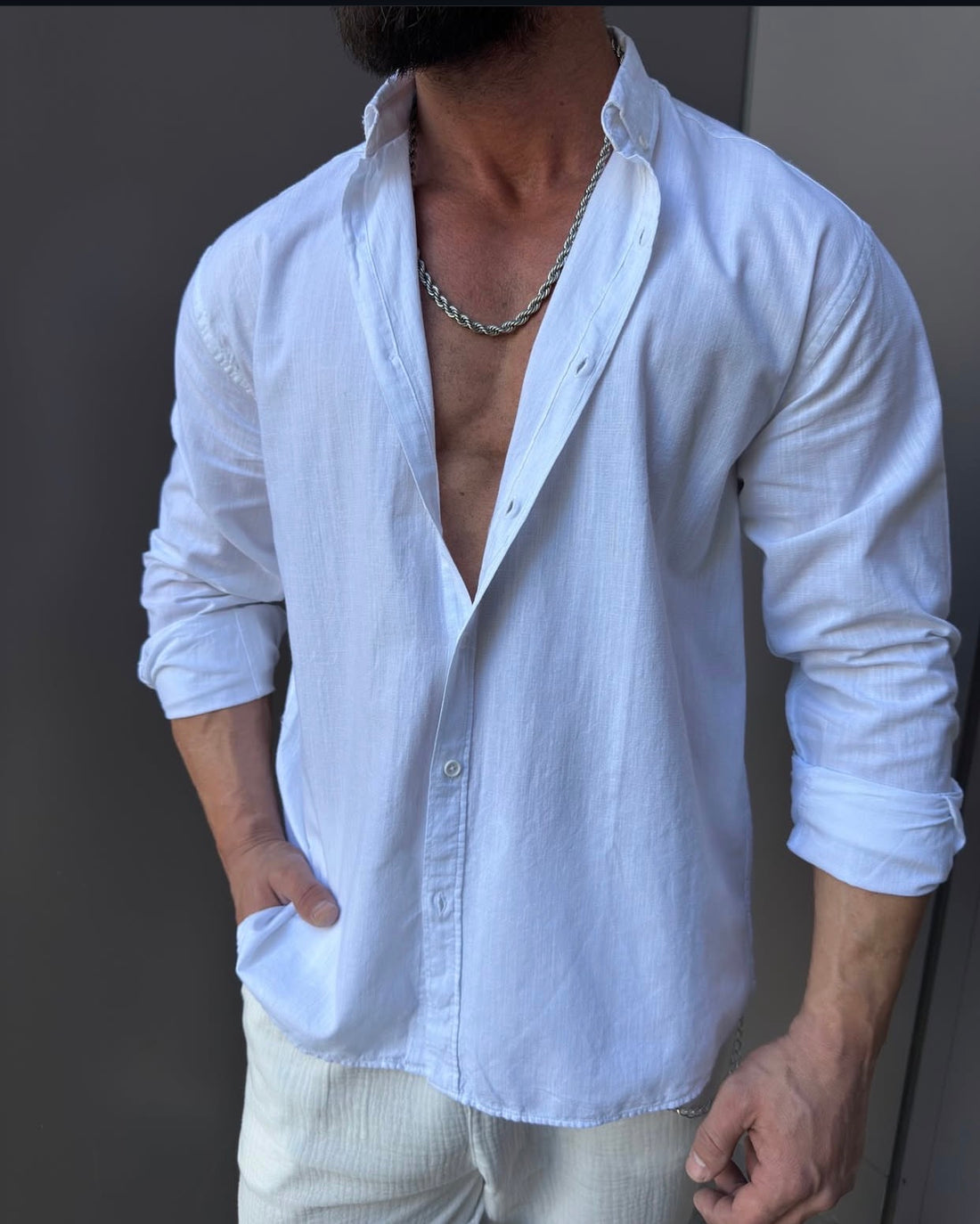 Linen Relaxed Shirt – white - 0124