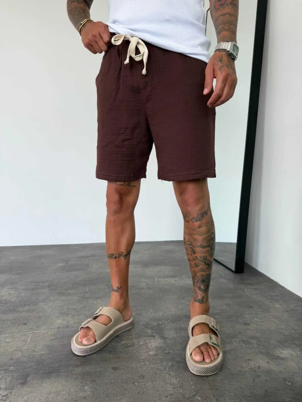 Muslin Fabric Linen Short - 002 - brown