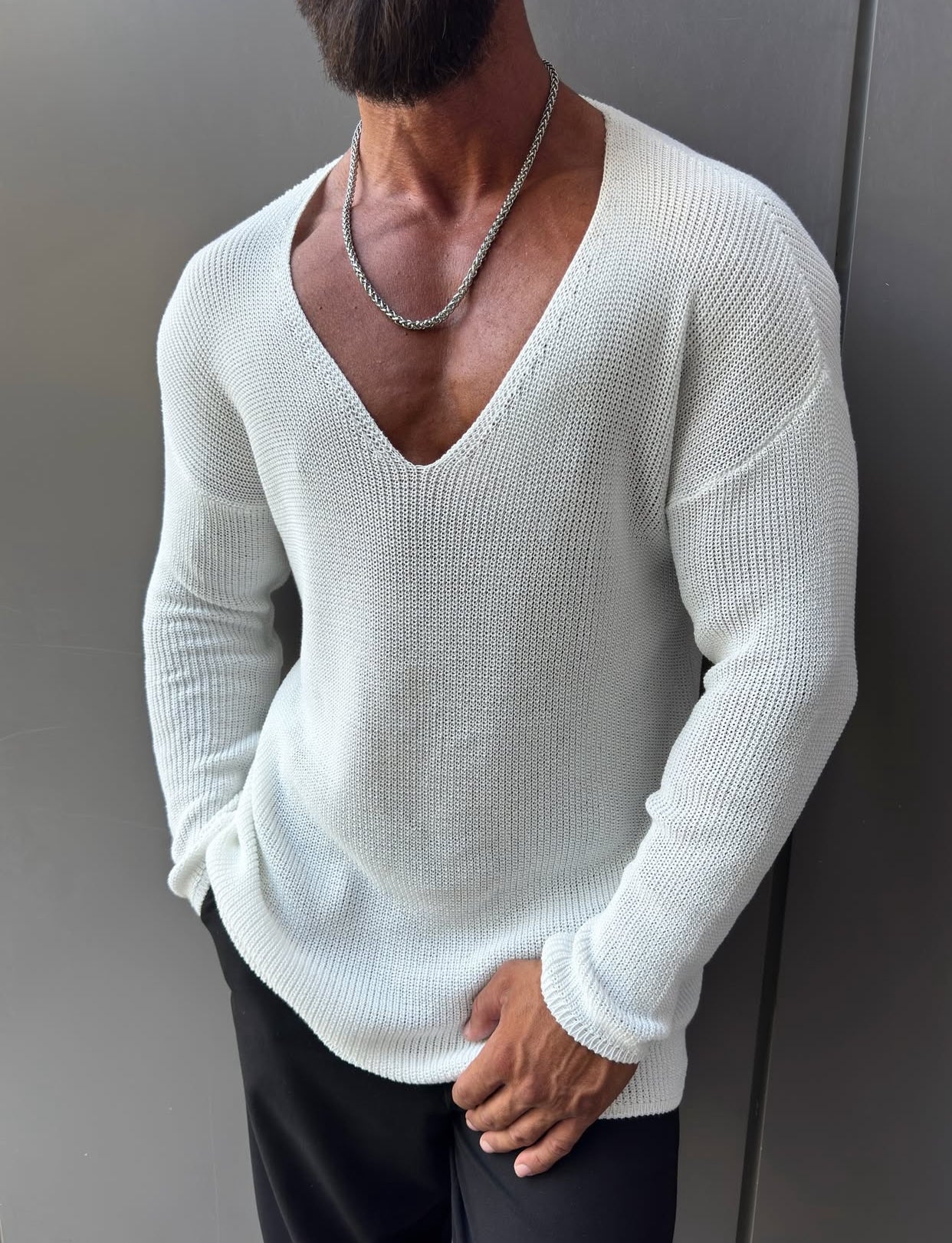 Knitwear oversized shirt - white 0058