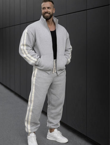 Double stripes cotton tracksuit- 0111 gray