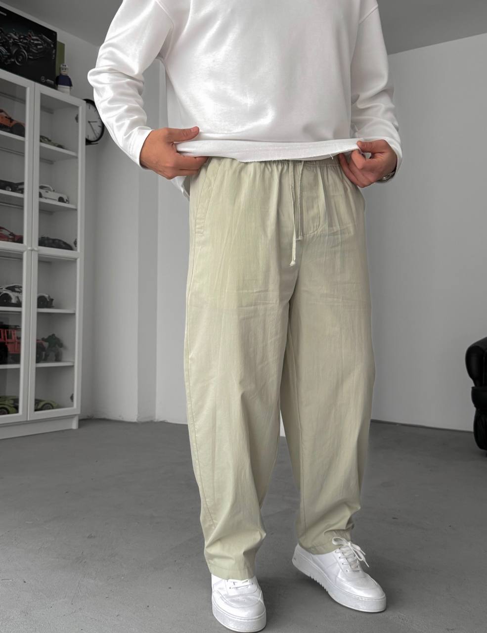 Relaxed Drawstring Summer Pants – Light Beige 0125