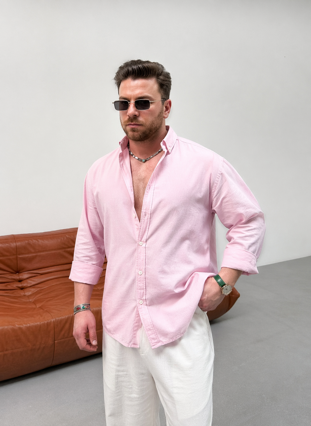Linen Relaxed Shirt – pink - 0124