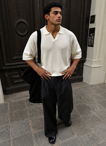 Textured Knit Polo – Off White 0171