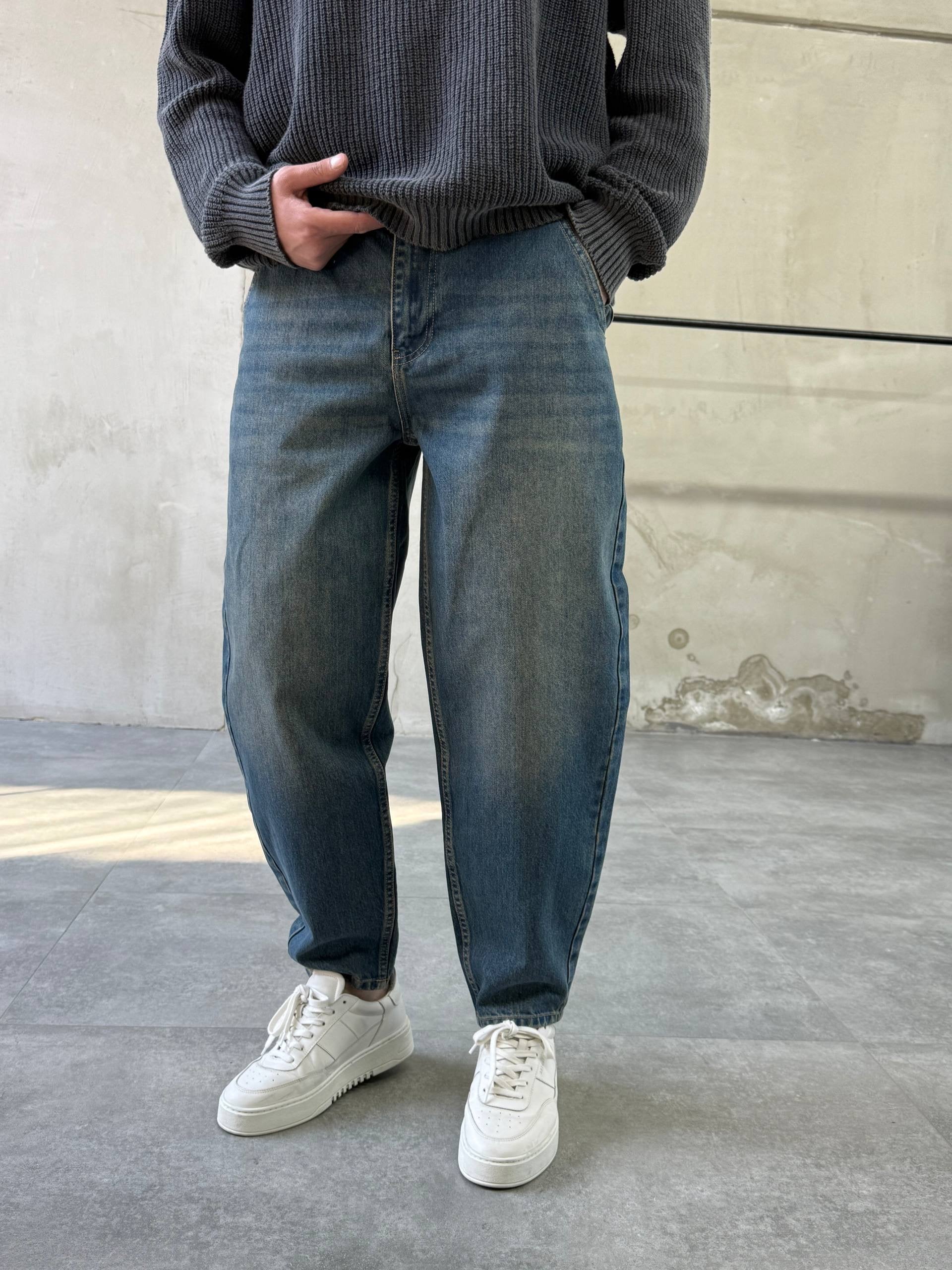 Relaxed Fit Washed Jeans - Dark blue - mom fit 3285 - k14