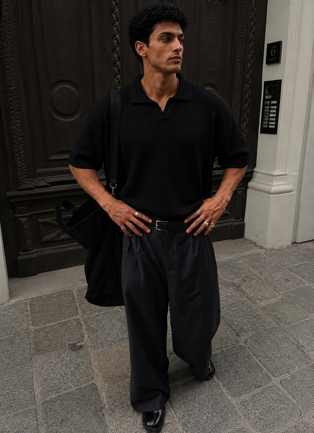 Textured Knit Polo – black 0171