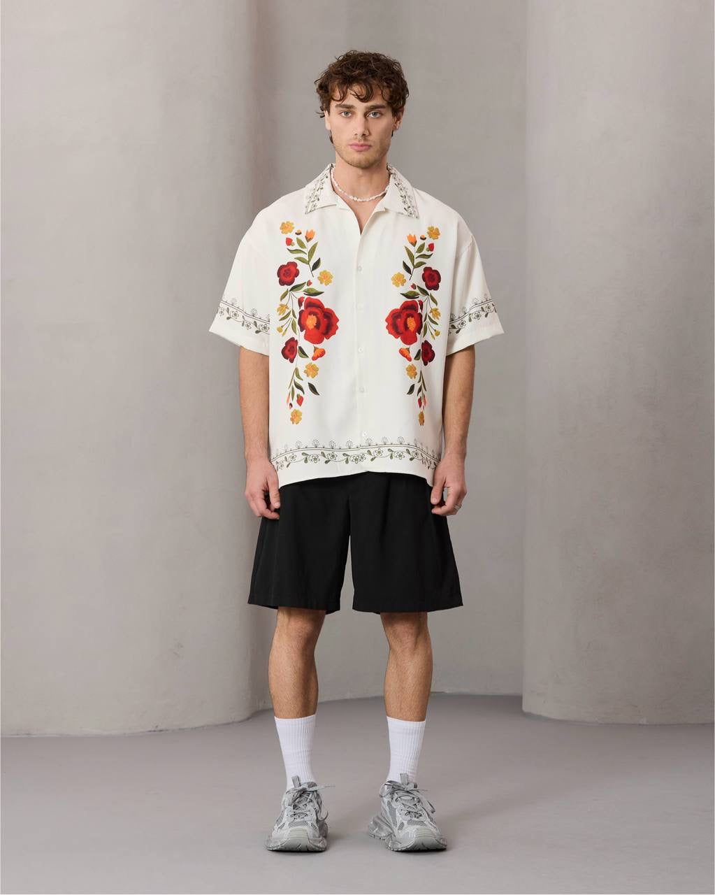 Floral Embroidered Summer Shirt – Cream / 0212