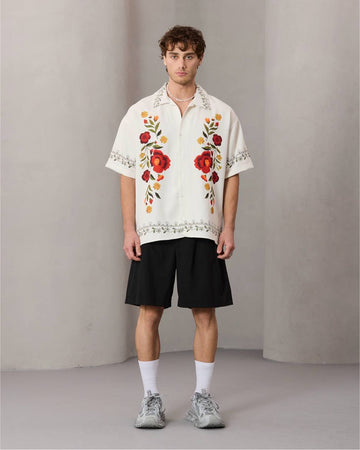 Floral Embroidered Summer Shirt – Cream / 0212