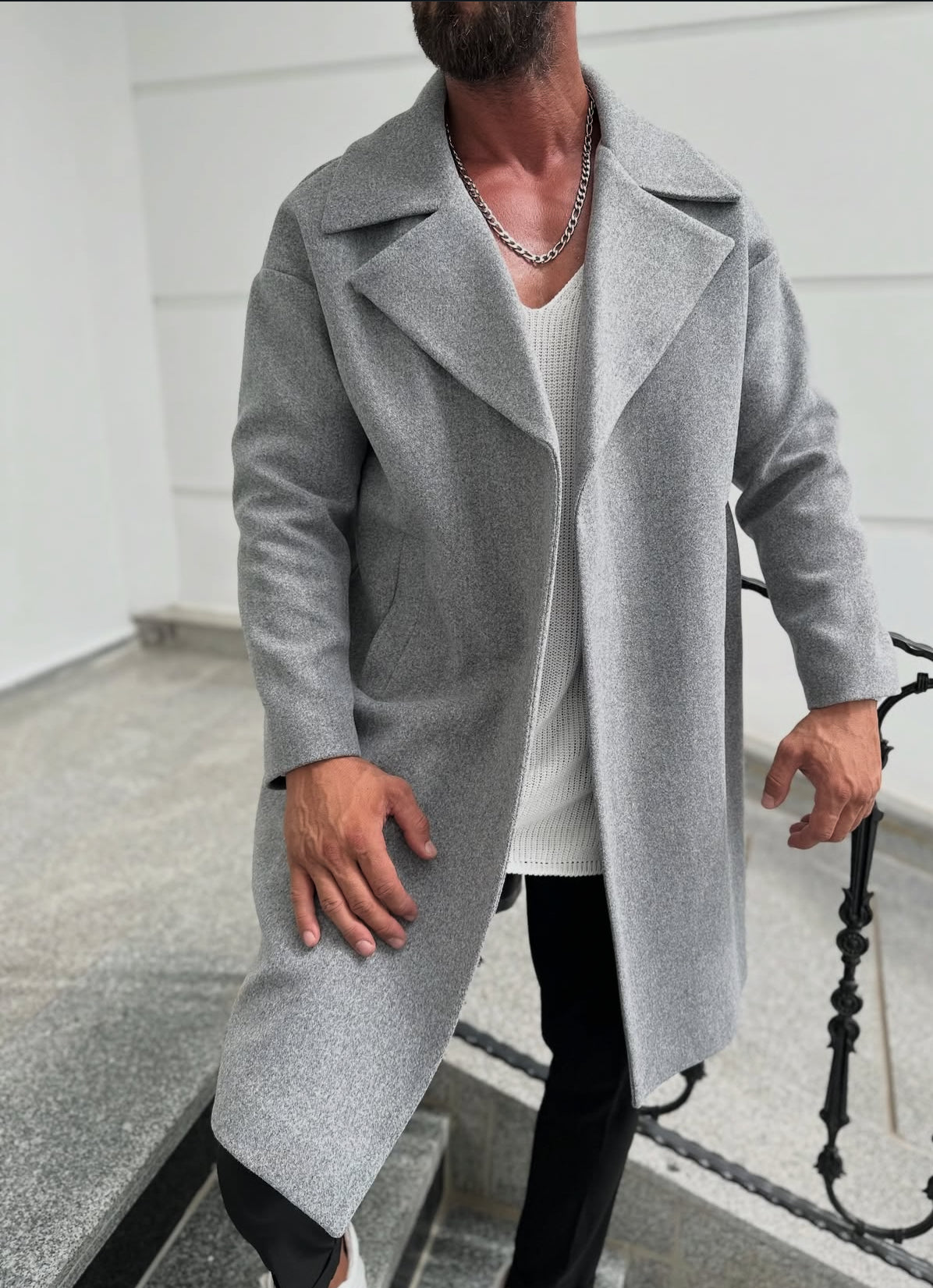 Textured water-repellent coat - gray  0071