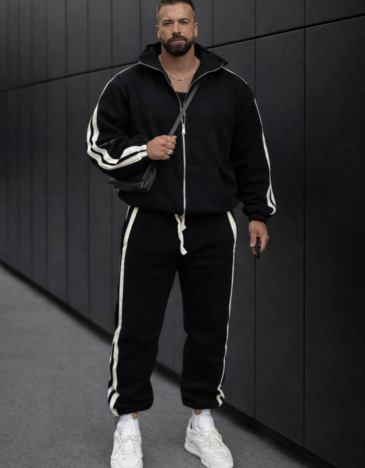 Double stripes cotton tracksuit- 0111 black