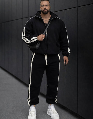 Double stripes cotton tracksuit- 0111 black