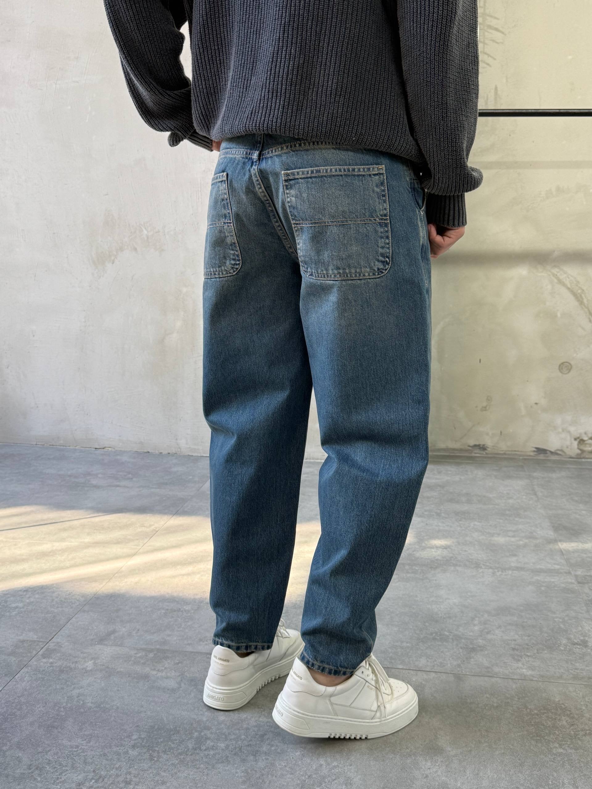 Relaxed Fit Washed Jeans - Dark blue - mom fit 3285 - k14
