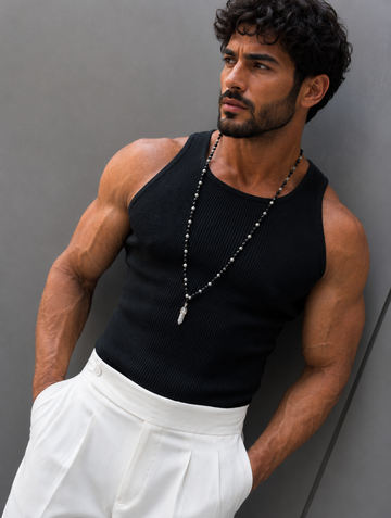 Cotton -Lycra  tanktop - Balck 0039