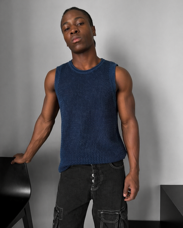 Cotton sleeveless shirt- blue 0029