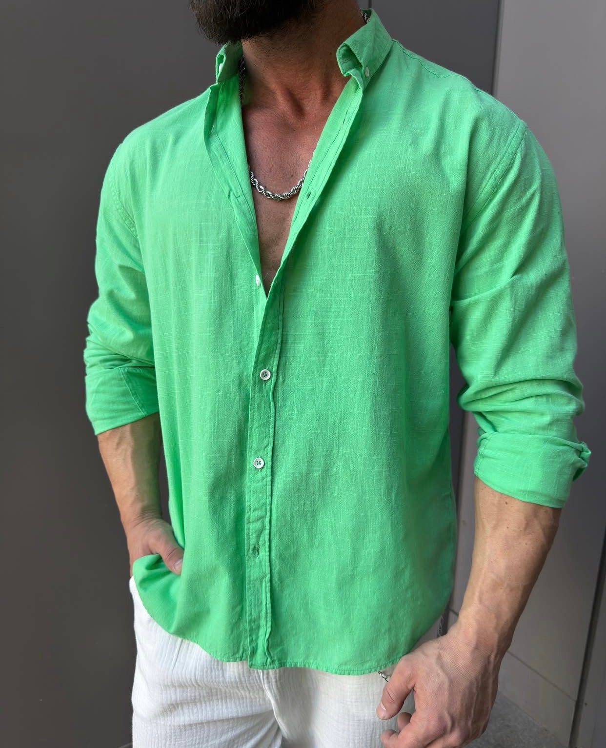 Linen Relaxed Shirt – green 0124