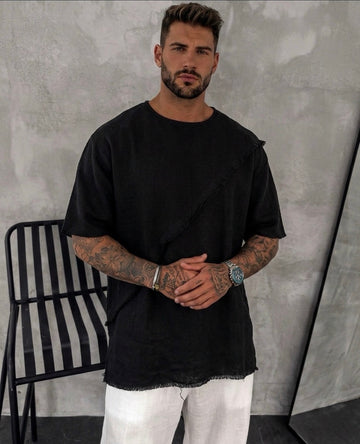Linen Textured Oversized Summer Tshirt– black / 0168