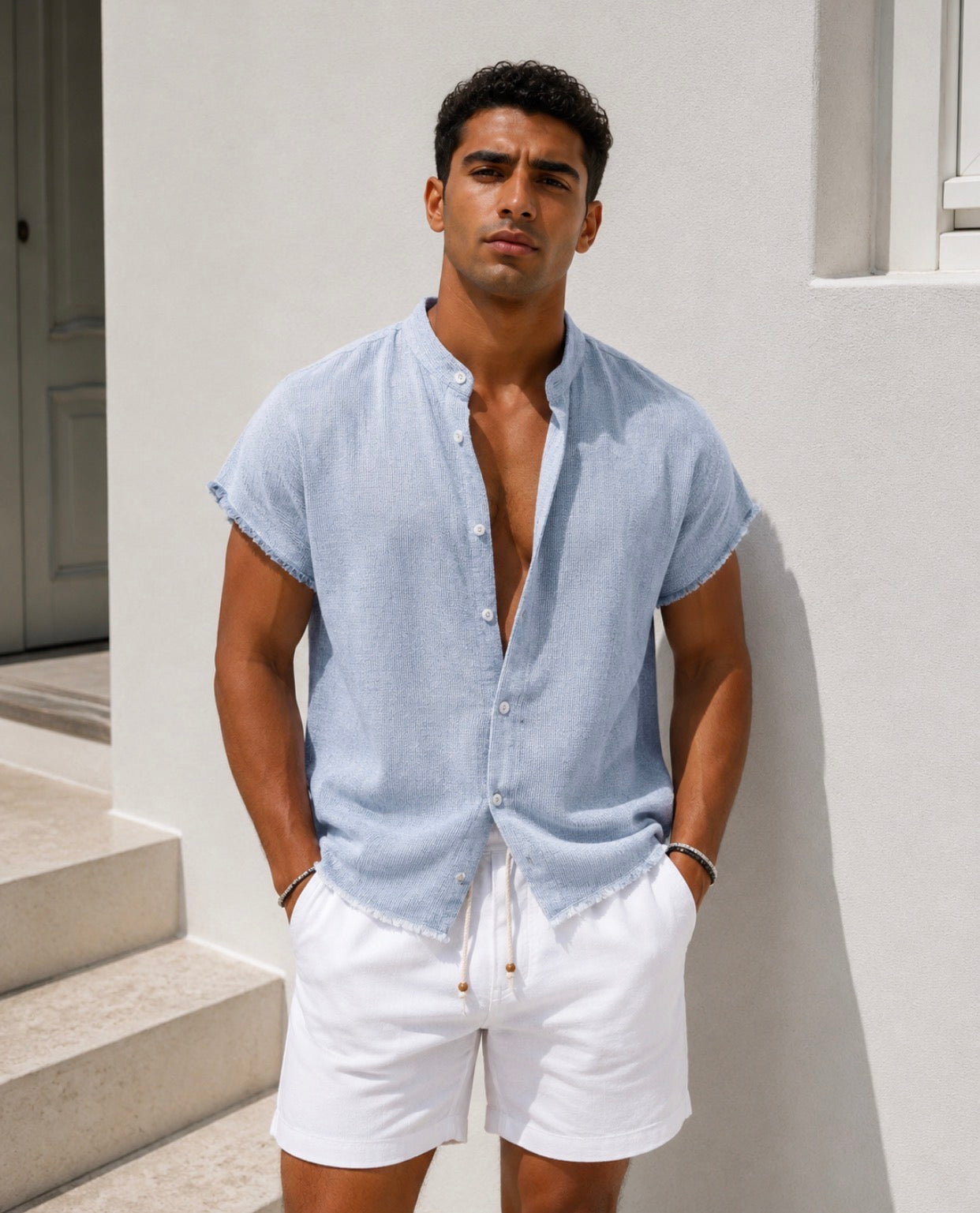 Raw Edge Linen Shirt / 0147 / babyblue