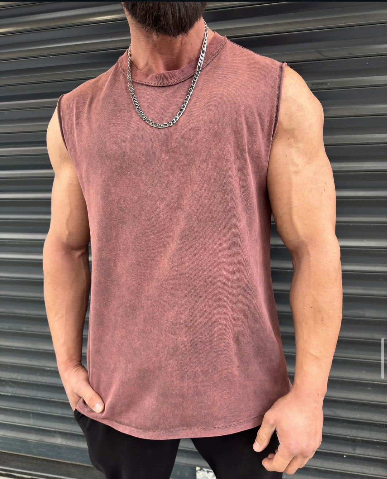 Washed sleeveless T-shirt-rose gold-0022