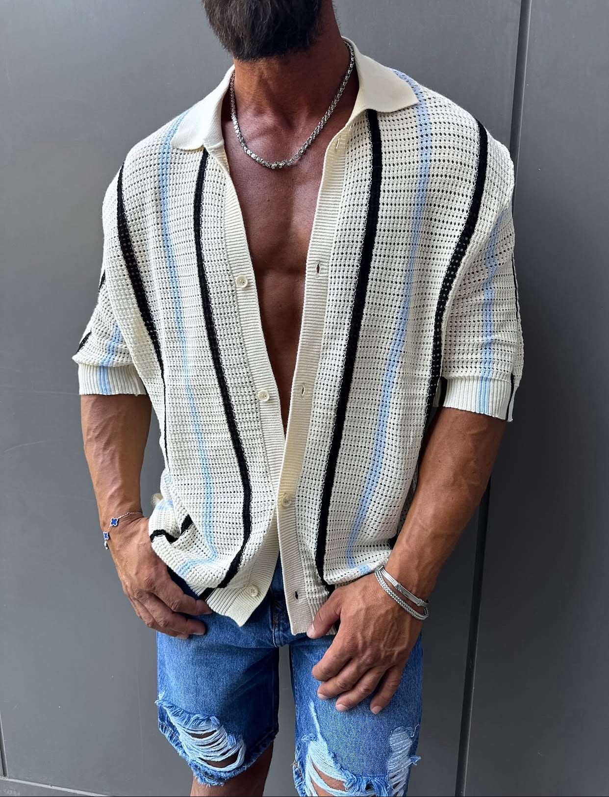 Knitwear oversized shirt - beige 0035