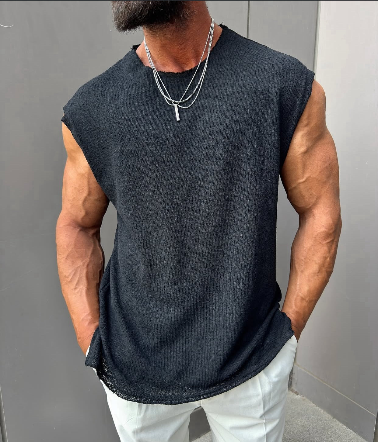 Cotton sleeveless shirt - 0013 - Balck