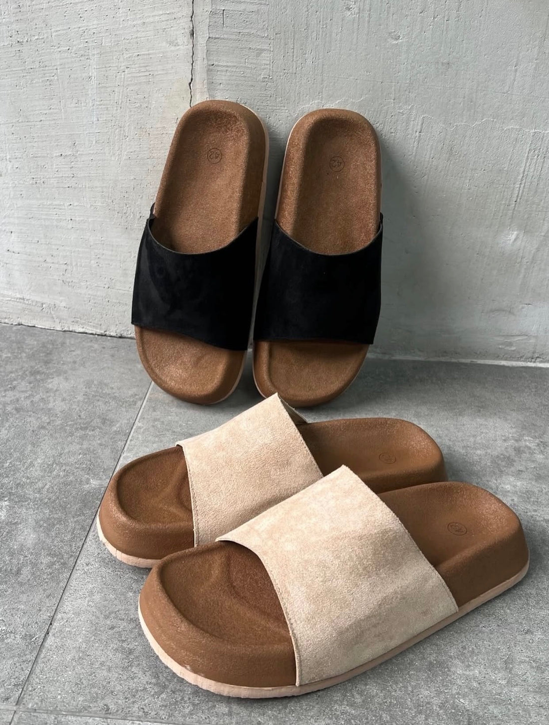 Leather Comfort Slide Sandals-black - 009