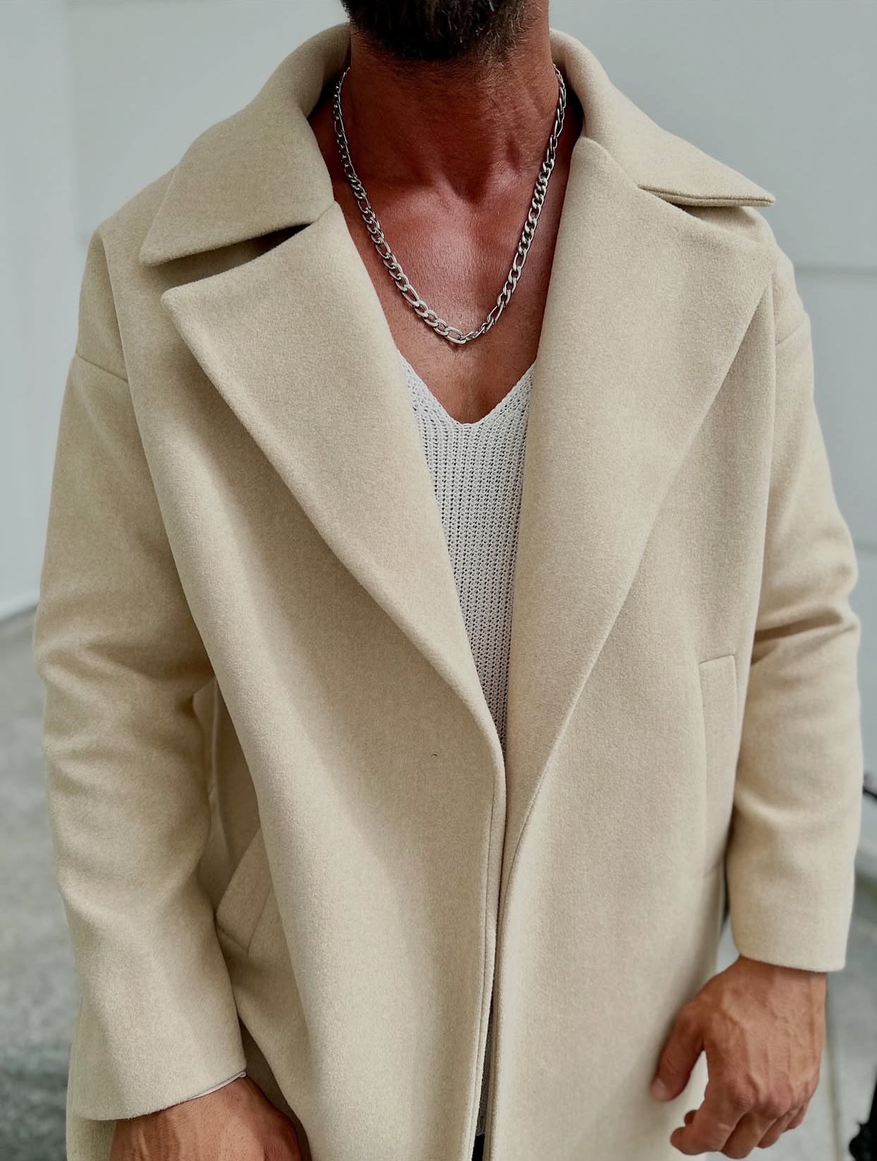 Textured water-repellent coat - Beige 0071