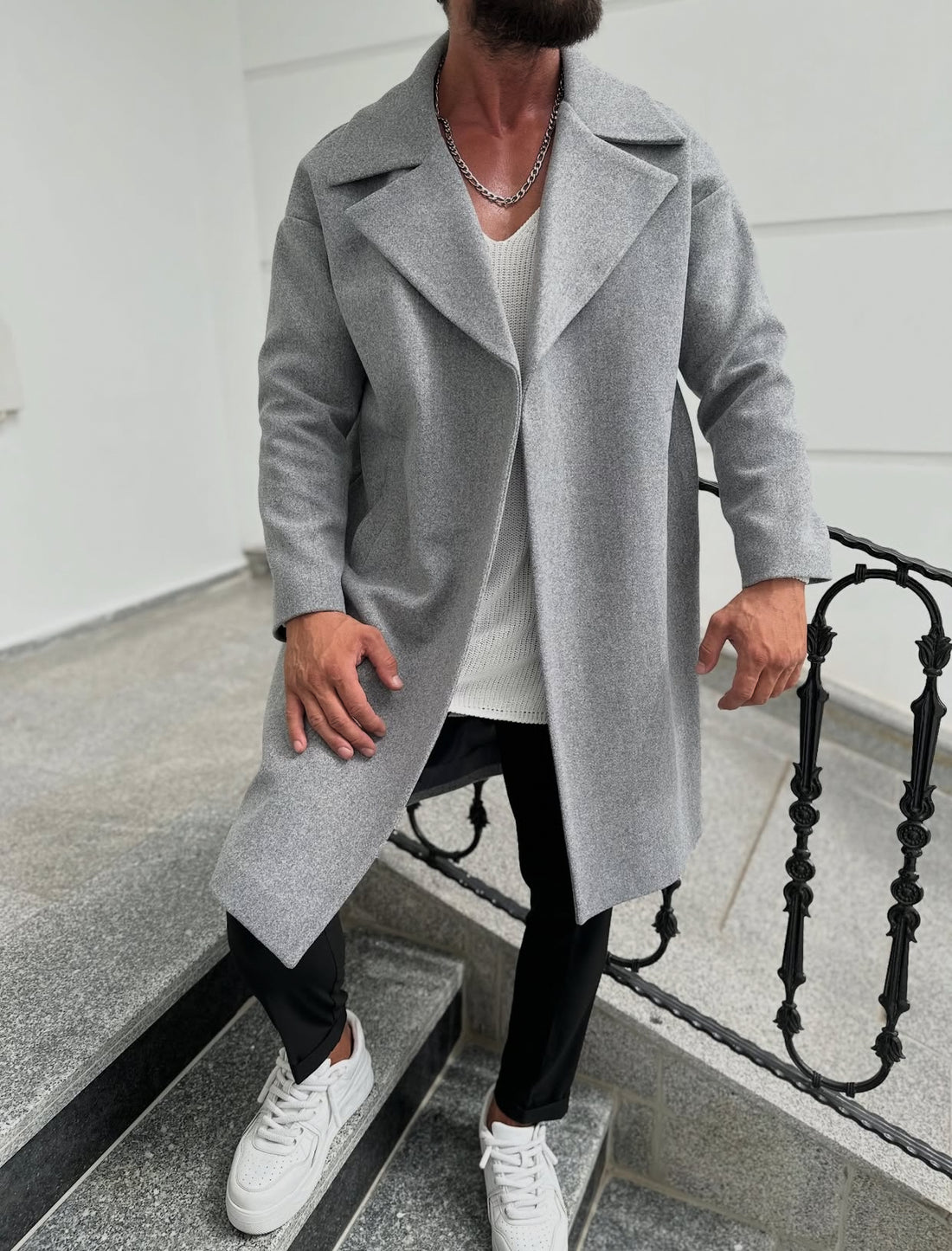 Textured water-repellent coat - gray  0071