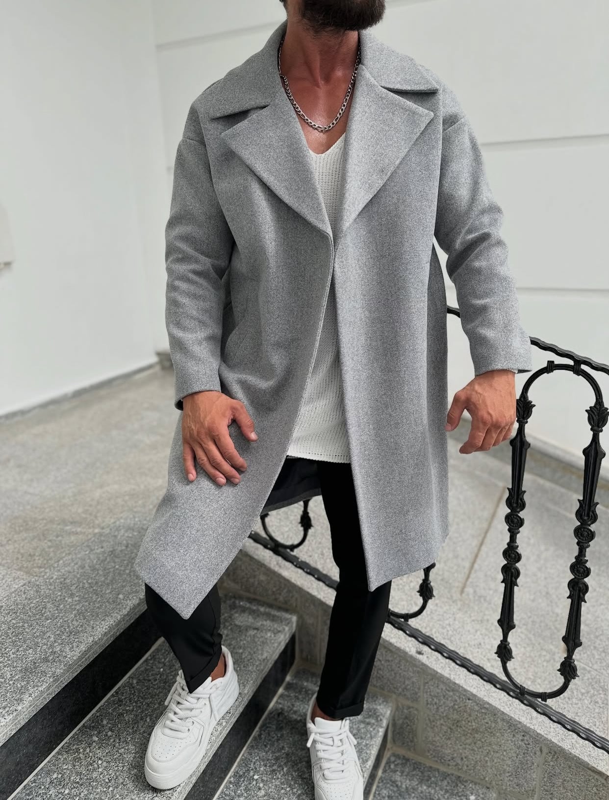 Textured water-repellent coat - gray  0071