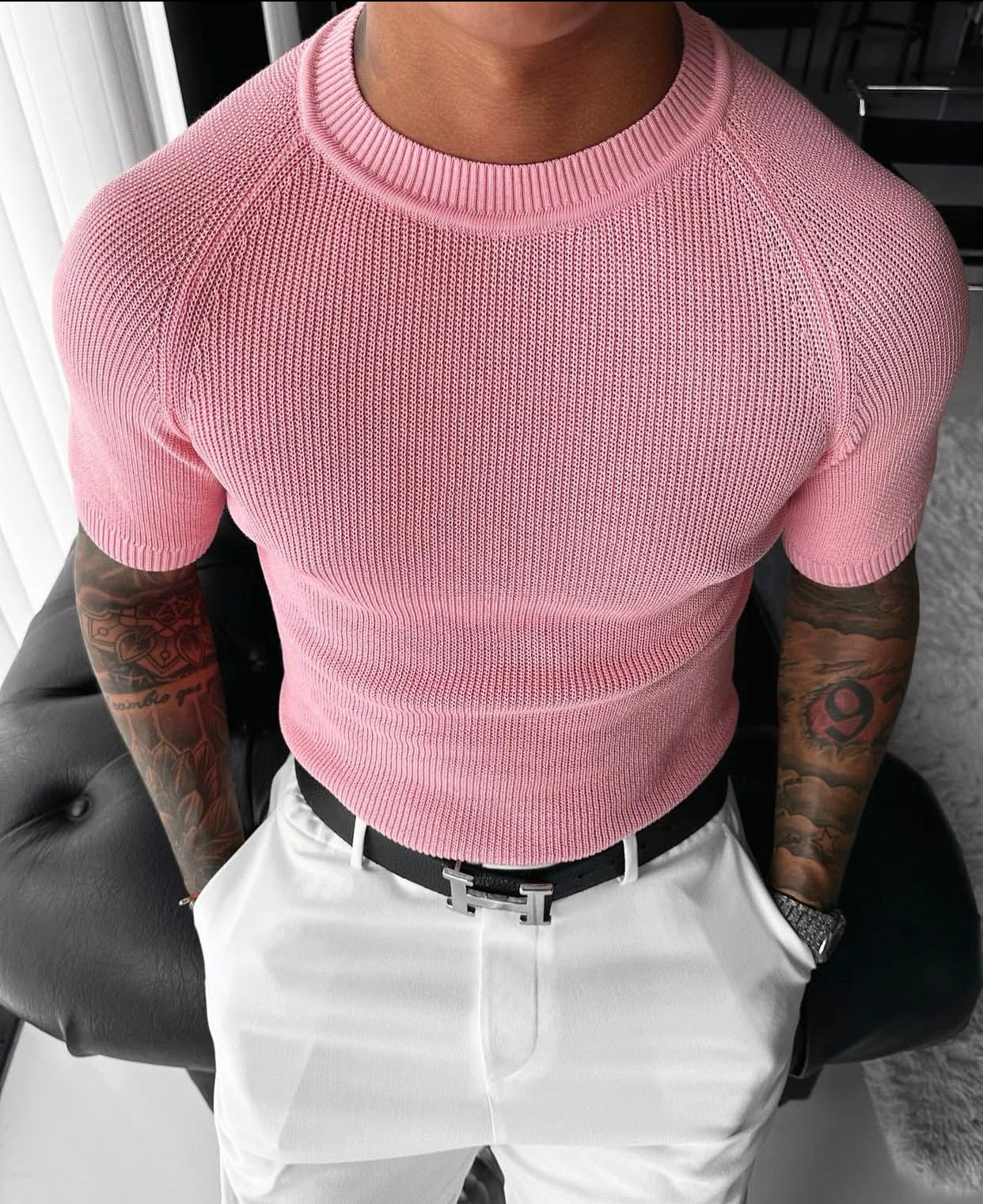 Essential Ribbed Knit T-Shirt – pink 0018