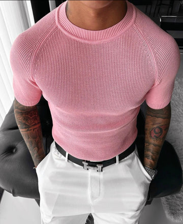 Essential Ribbed Knit T-Shirt – pink 0018