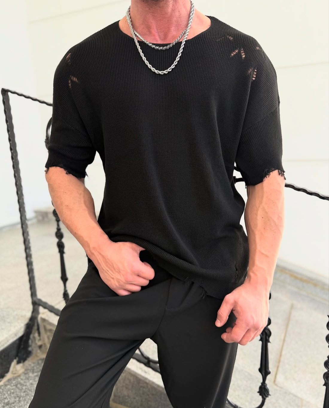 Cotton knitwear shirt - Balck - 0026